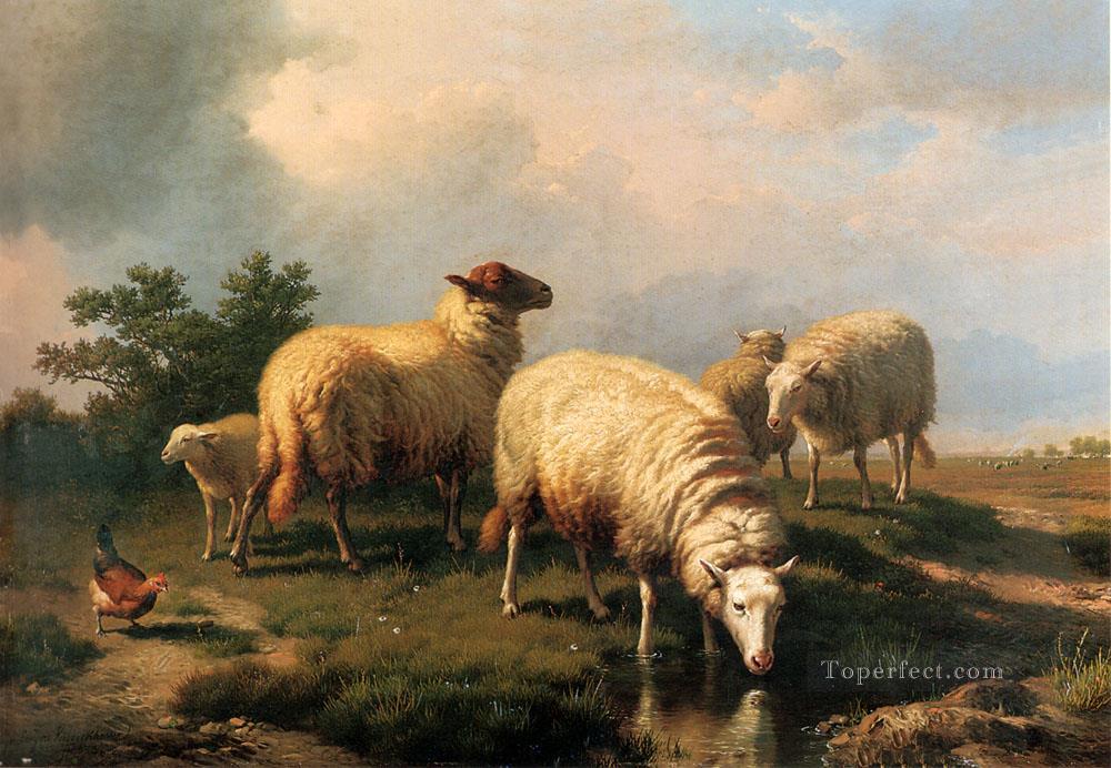 Oveja y gallina en un paisaje Eugene Verboeckhoven animal Pintura al óleo